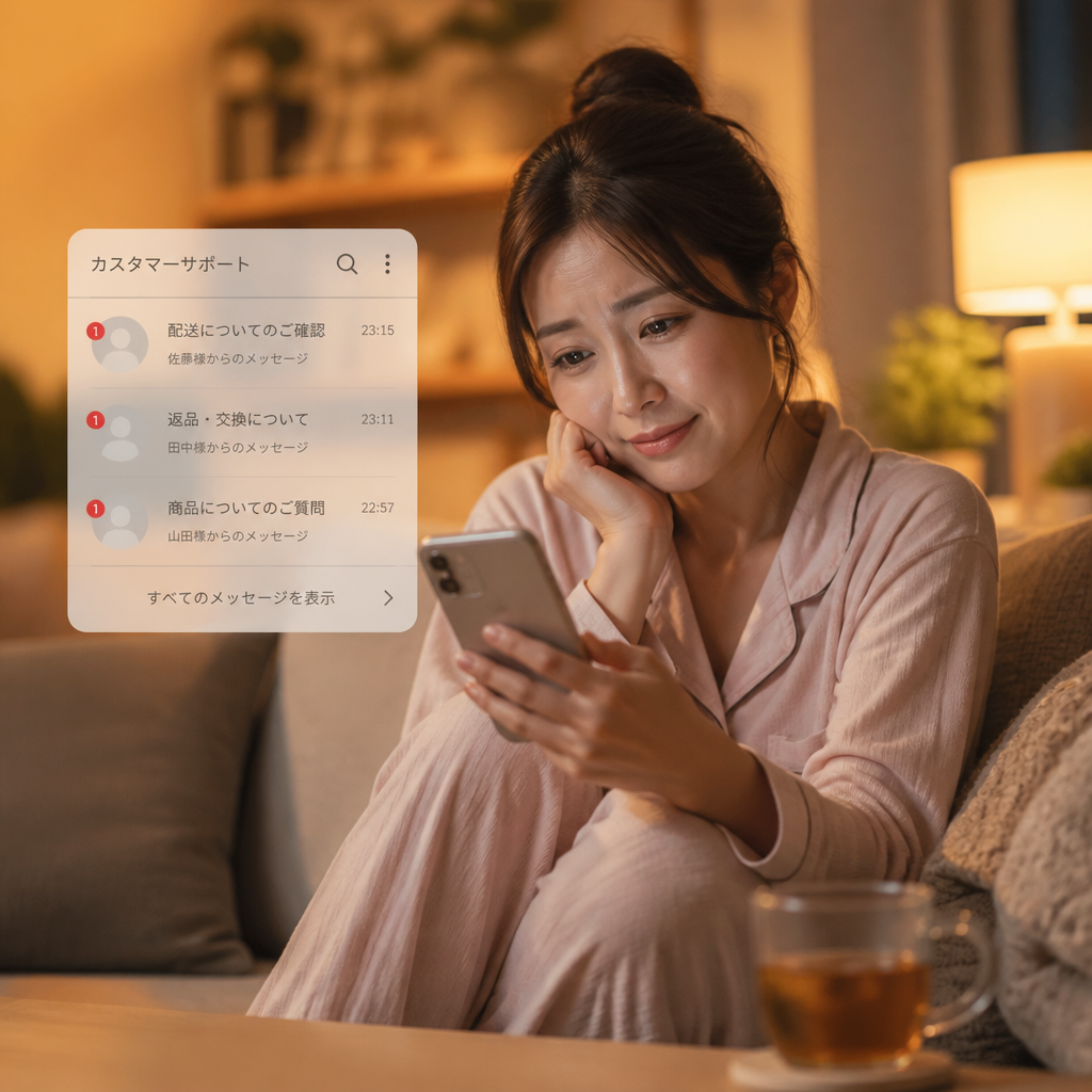 営業時間外の問い合わせに対応できず困る様子